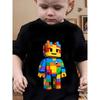 Boys Summer Crew Neck Short Sleeve T-Shirt with Colorful Block Figure Print
