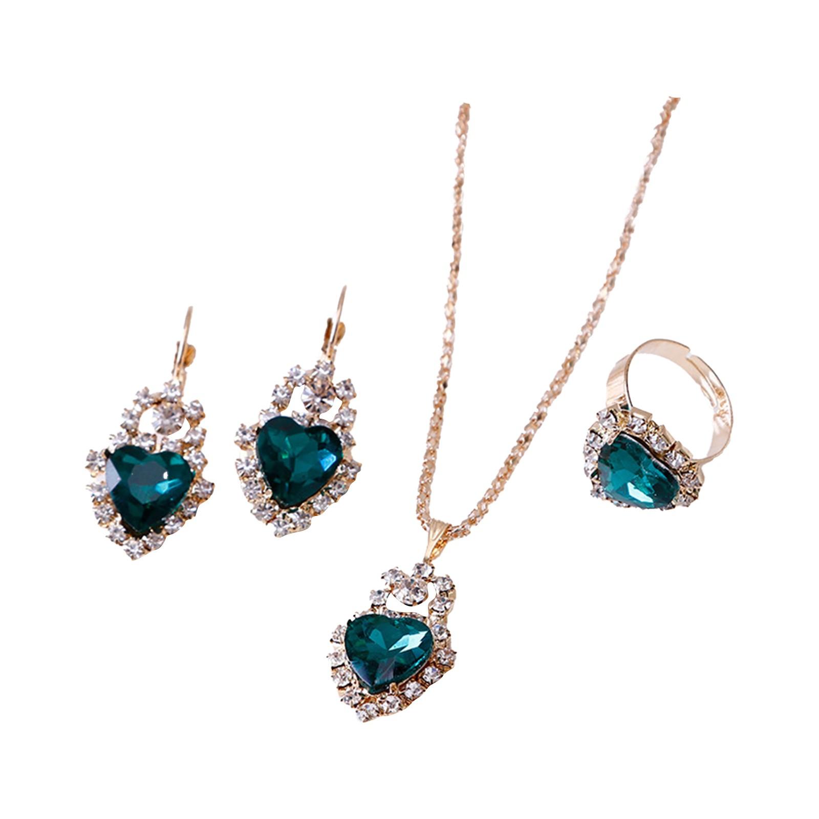 

Любовь дамы серьги ожерелье кольцо комплект из трех частей серьги ювелирные изделия One Size зелёный