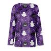 Women's Long Sleeve Halloween Print Top Round Neck Casual Pullover Shirt with Split Hem Lightweight Fabric for Seasonal Wear