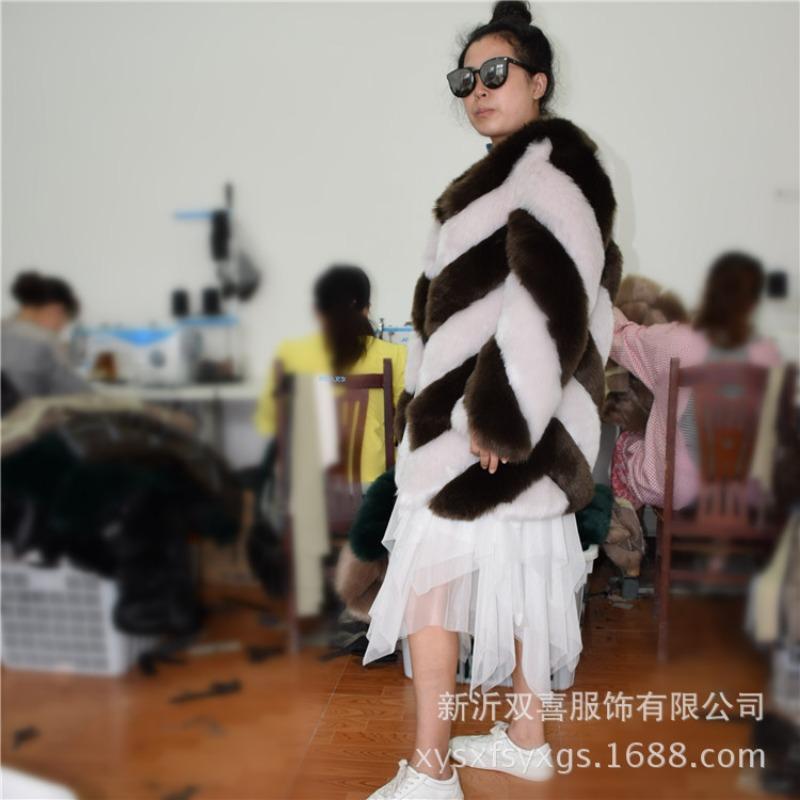 New medium and long imitation fox fur coat women's color matching slim fit warm fake fur coat