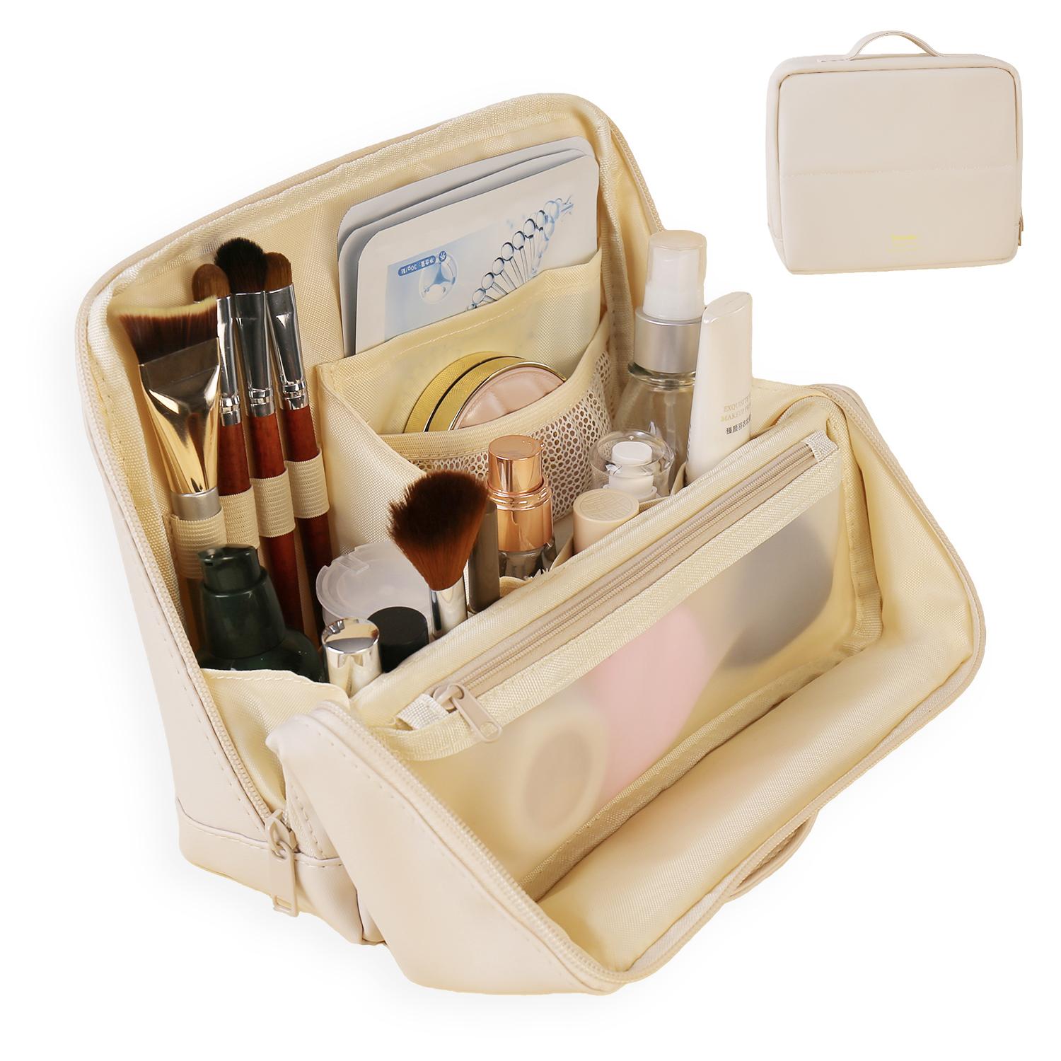 

Open Makeup Bag, Waterproof Travel Cosmetic Organizer for Brushes & Skincare белый