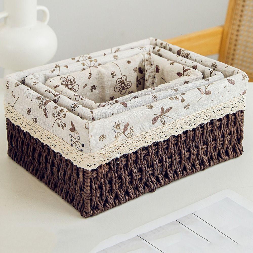 Rustic Style Cosmetics Storage Box Save Space Snacks Fruit Basket Weaving Storage Tray Bread