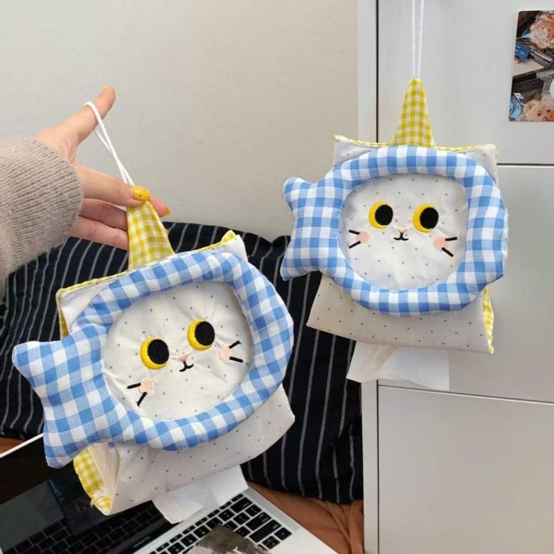 Cute Cat Tissue Bag Hanging Wall Mounted Tissue Holder Creative Tissue Box Storage Organizer For Home Bedroom Car Dormitory