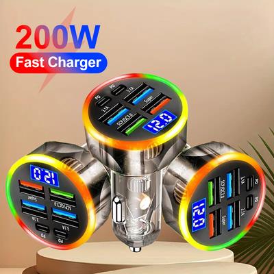 200W Autonabíjačka LED Digitálny Displej Viacportové Rýchle Nabíjanie Adaptér Nabíjačky Mobilného Telefónu v Aute Pre iPhone Xiaomi Samsung