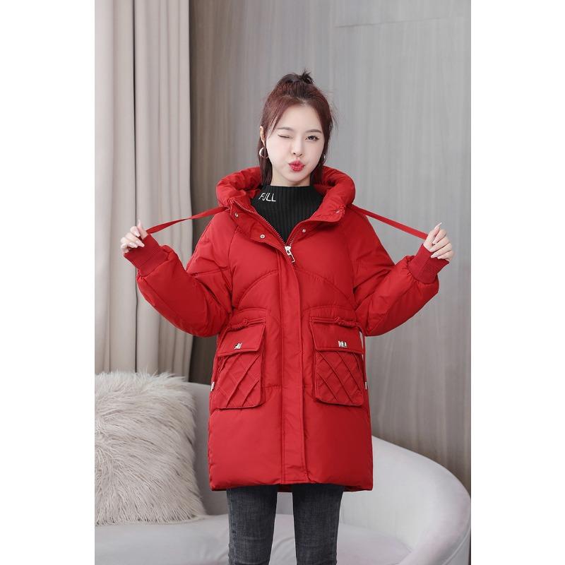 

Зимняя корейская версия пуховика с хлопковой подкладкой, женская длинная толстая хлопковая одежда, женская свободная одежда-хлеб, куртка с хлопковой подкладкой большого размера XXL красный