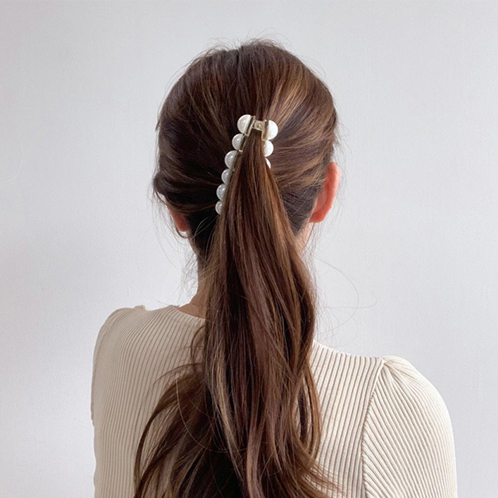 Elegant Geometric Plastic Hairpins Girls Hair Crabs Pearl Barrettes Hair Claws Banana Hair Clips