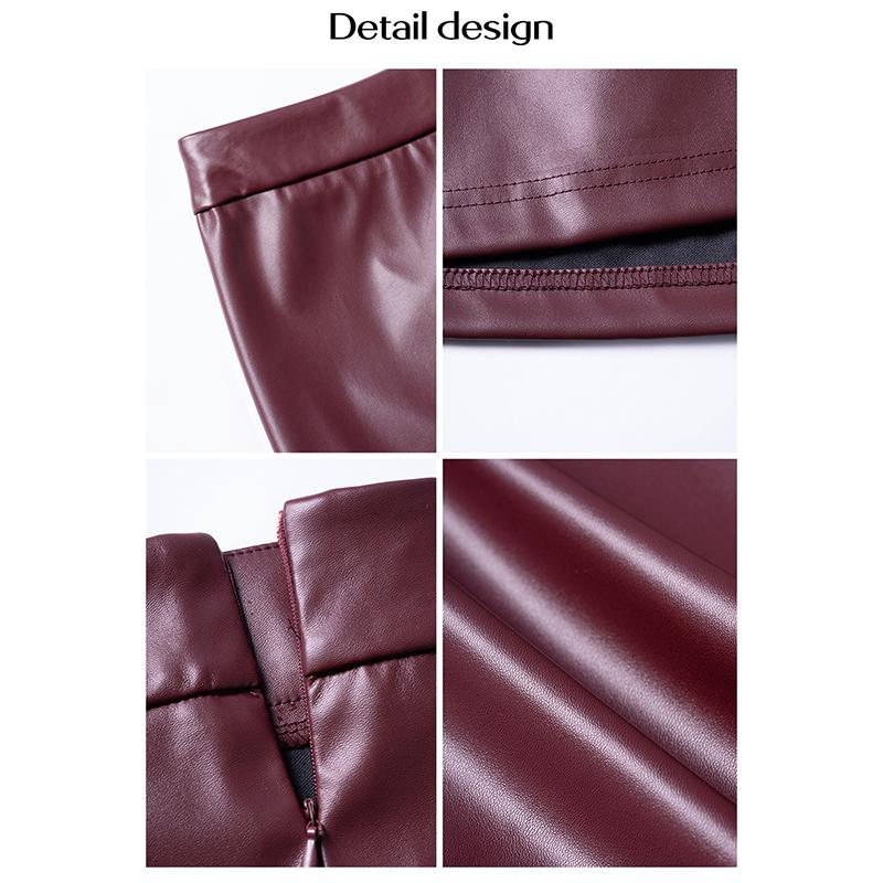 Women High Waist Solid Color Zipper Pu Package Hip Skirt