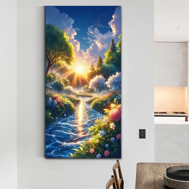 

Цветущие цветы DIY Мозаичная живопись Восход Водопад Пейзаж 5D Алмазная живопись Квадратный Круглый Страз Ручная работа Вышивка крестом Full Round 50x100CM