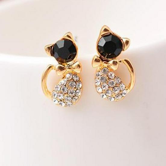Boucles d'oreilles Chat Mignon Nœud Diamant Coréen