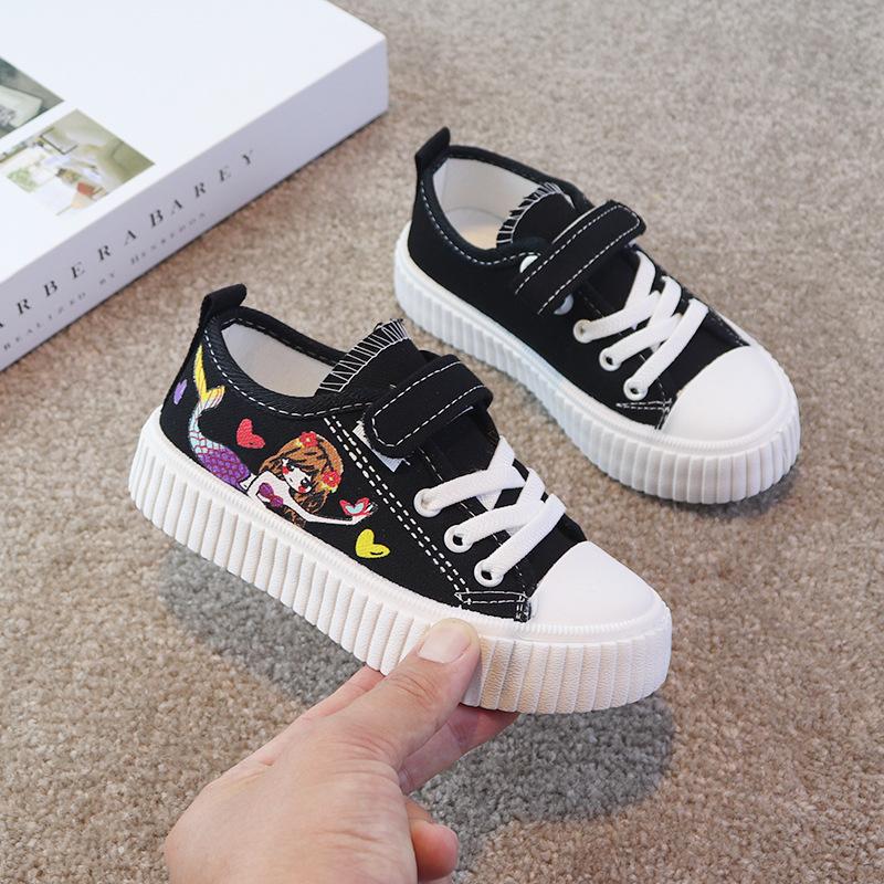 Children Cartoon Mermaid Cute Lovely Fashion Casual Canvas Shoes Low Top Girls Female Sneakers Classic Board Shoes