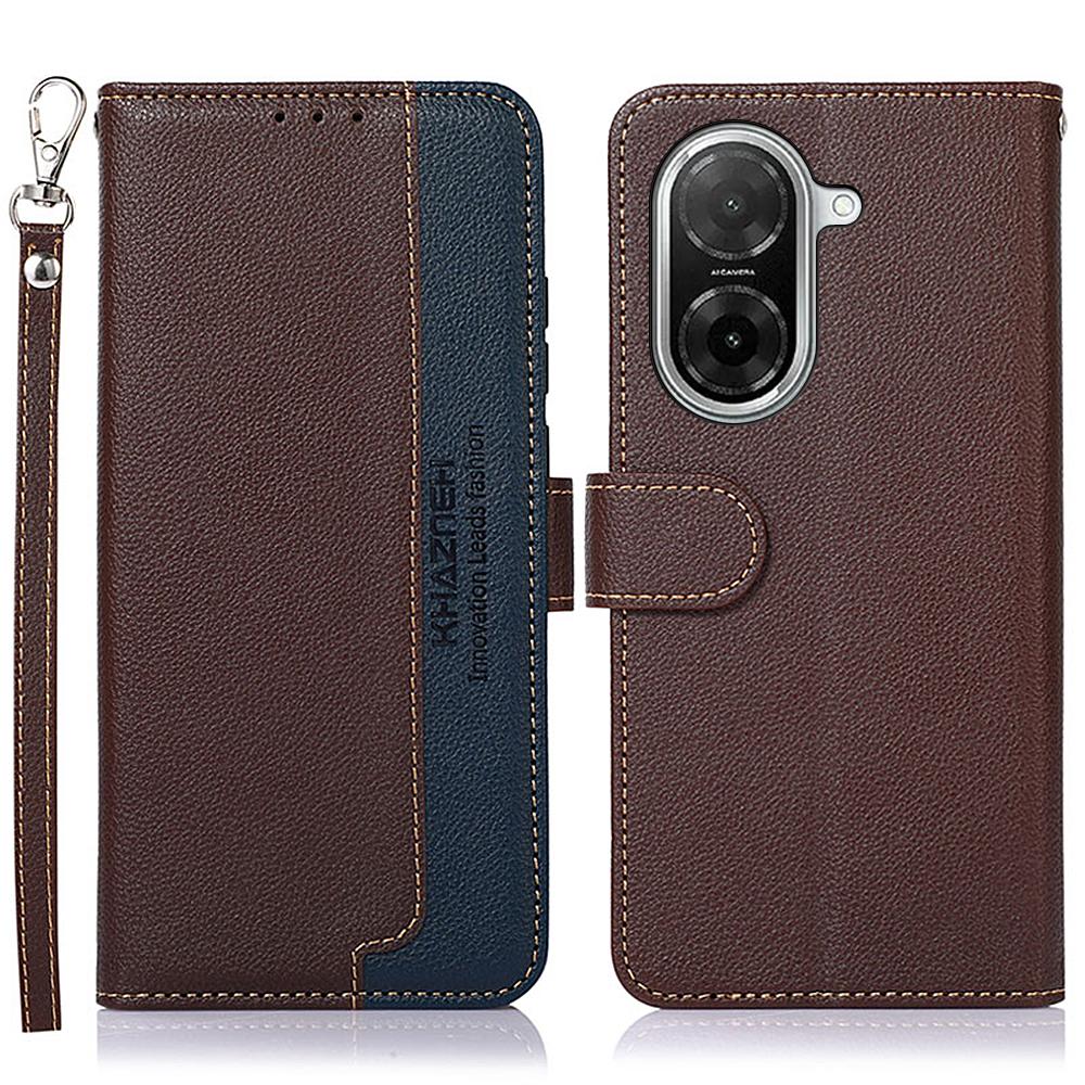 

KHAZNEH For Xiaomi Poco C71 4G/Redmi A5 4G (171.7*77.8*8.3mm) Case RFID Blocking Wallet PU Leather Phone Cover with Strap Brown