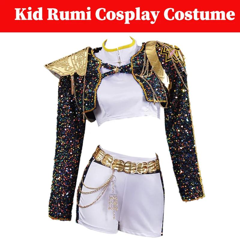 Dětské dívčí Rumi K Pop Lovkyně démonů Cosplay Dětský černý zlatý kostým Dětská maska Vystoupení Roleplay Uniforma Halloween