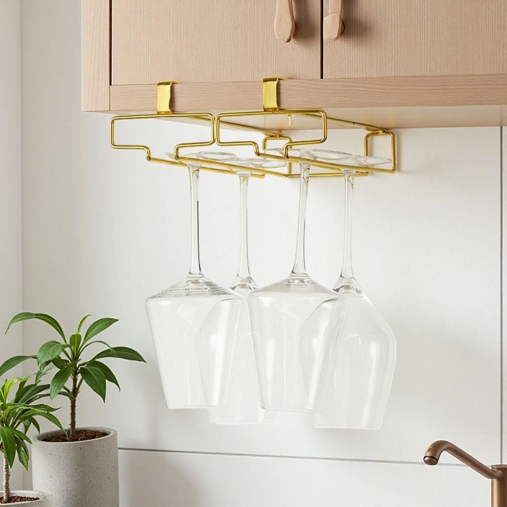 Durable Goblet Storage Shelf Two rows Kitchen Storage Shelf Wine Glass Holder  Under Cabinet