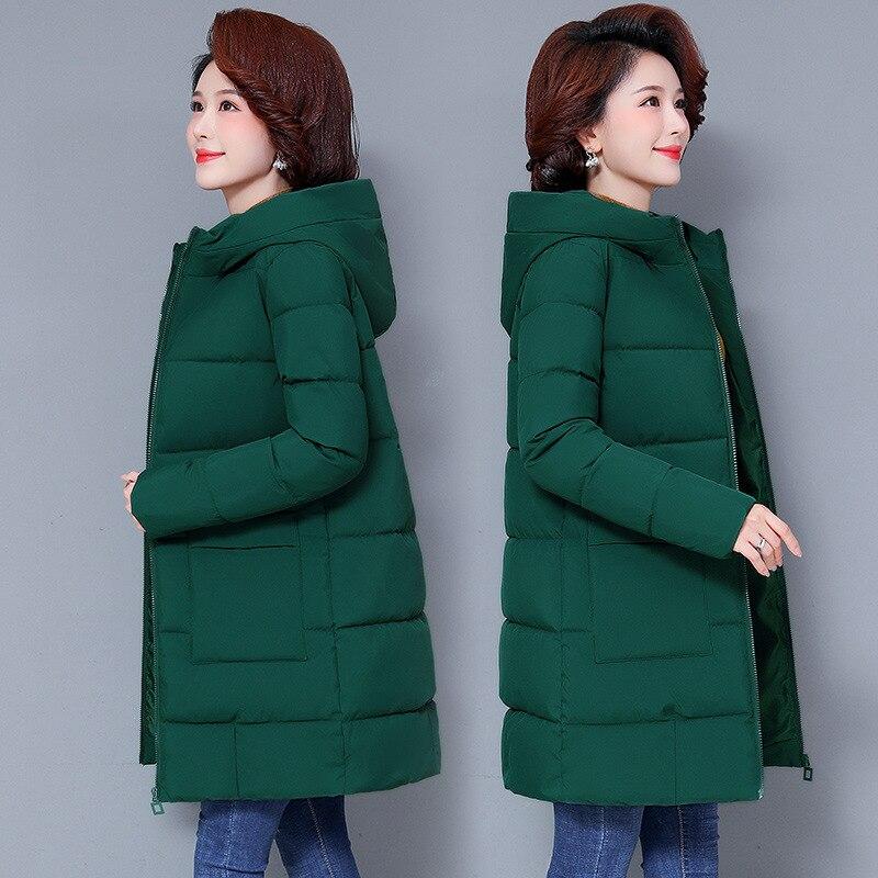 Kobiety Jesień Zima Midi Z Kapturem Duża Kieszeni Wiatroszczelna Kurtka Puchowa Kurtka Bawełniana Wyściełane Parki Ciepłe Znosić