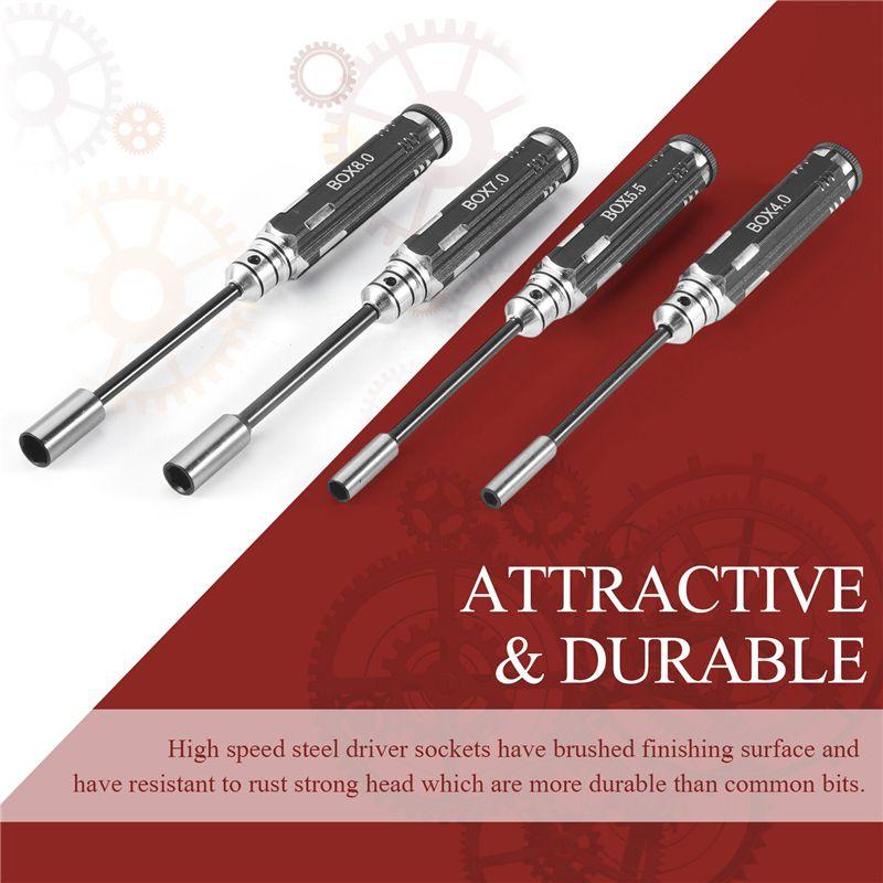 AT21-RC Model Tool 4PCS Hex Screw Drivers Hex Nut Socket Wrench Sleeve Wheel Spanner 4.0/5.5/7.0/8.0Mm For Daily Making Manual A