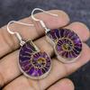 Natural Ammonite Fossil Gemstone 925 Sterling Silver Jewelry Earring 1.77" J6Y20