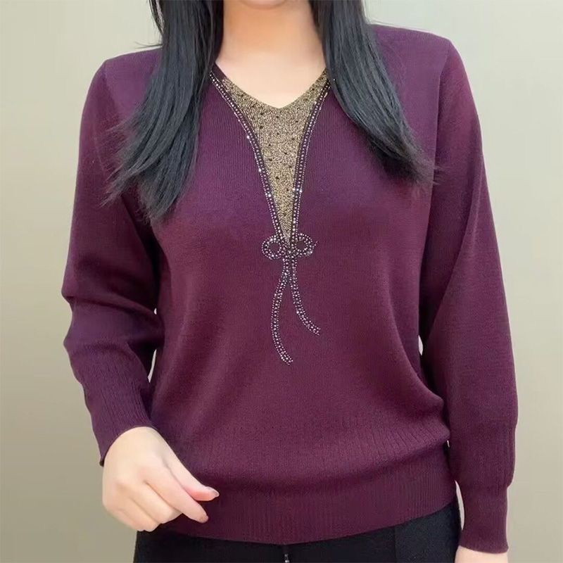 

Женский вязаный свитер большого размера, свободный, с круглым вырезом, тонкий пуловер, вязаный топ 2XL фиолетовый