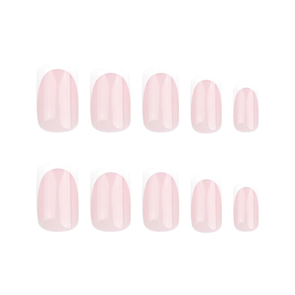 Simple Nude French Manicure False Nails - Short European Shape, Classic White Tips