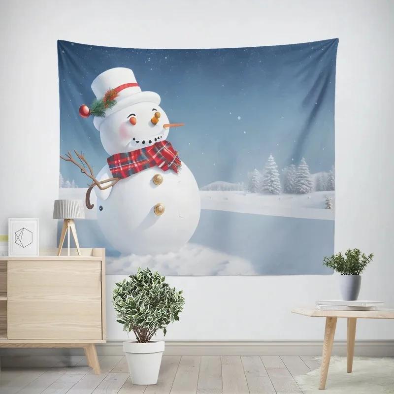 New Year Christmas Snowman Pattern Tapestry Living Room Sofa Home Decor Christmas Gift