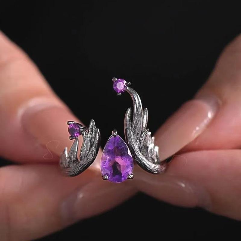

Retro Punk Style Purple Zircon Elf Ring Personalized Open Ring Trendy Cool Jewelry For Women Holiday Gifts
