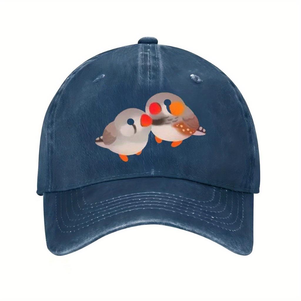Cute Zebra Finch Birds Couple Baseball Cap Adjustable Cotton Printed Casual Hat for Bird Lovers