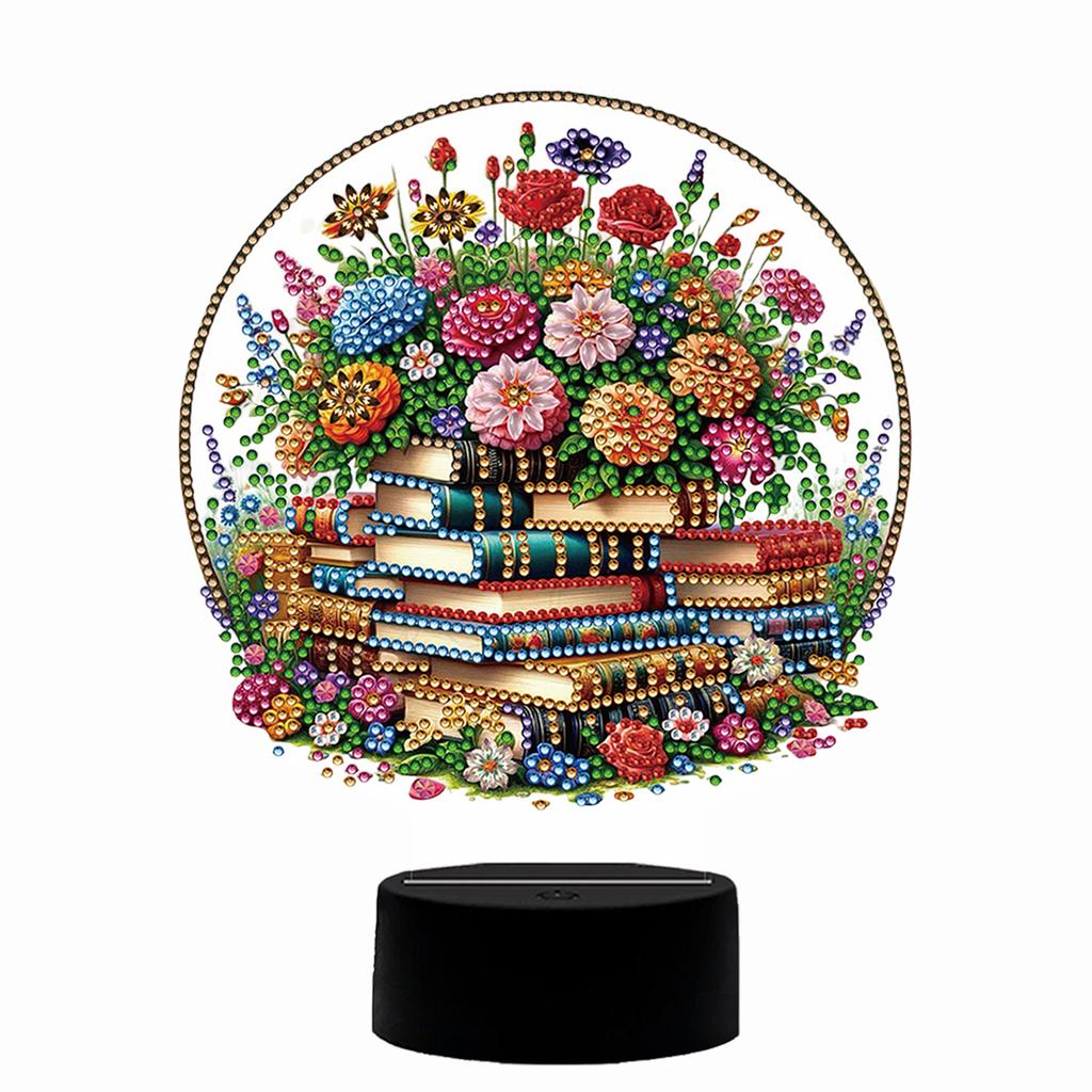 Double-sided Flower Diamond Painting Night Light with Tools 5D DIY Diamond Painting Lamp for Bedroom Living Room Home Office