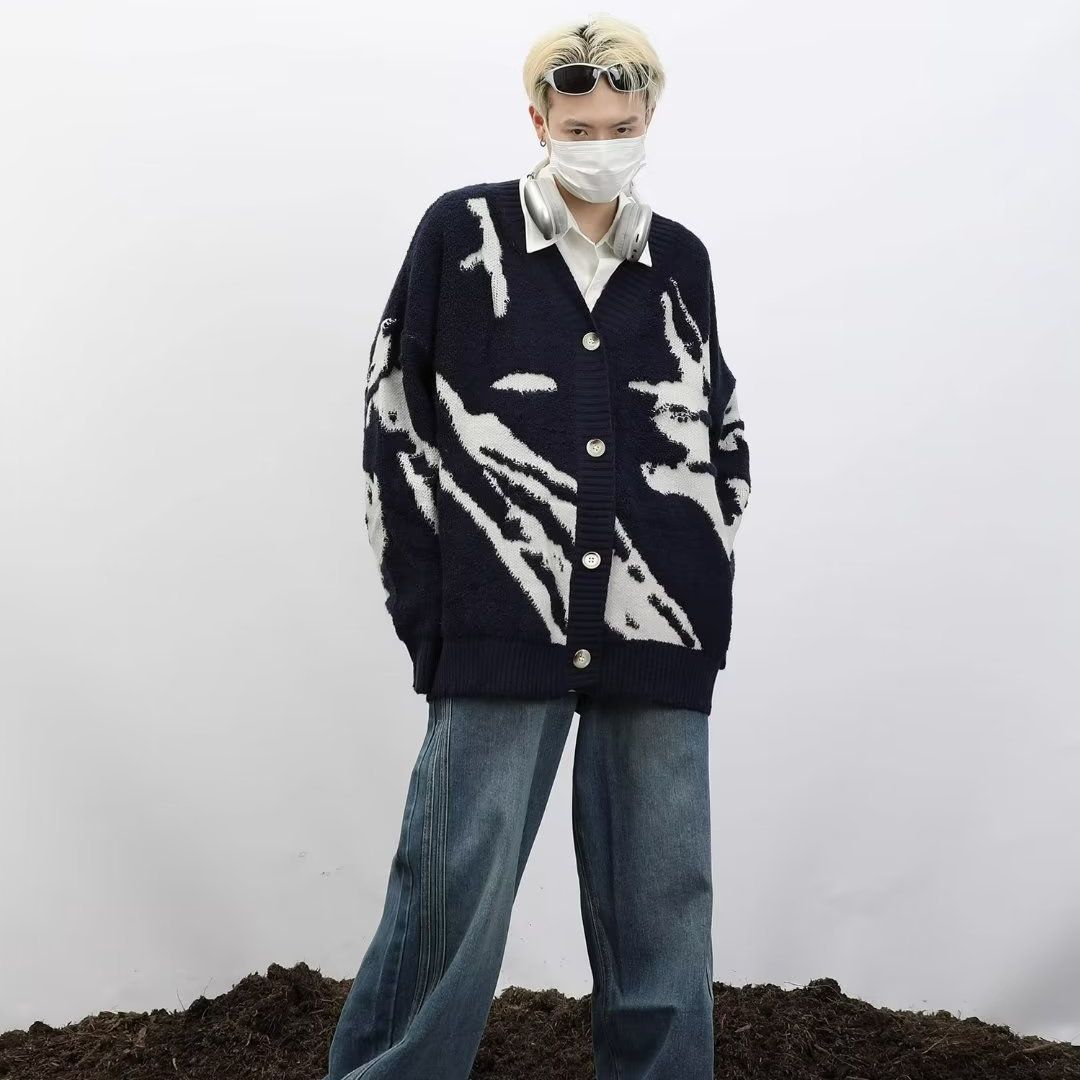 Мужской свитер из плюшевой овчины с цветными блоками, модный, высококачественный, свободный вязаный свитер для пар, осенне-зимняя куртка-кардиган M