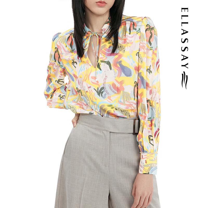 ELLASSAY Women s Rainbow Floral Mulberry Silk Resort Shirt L