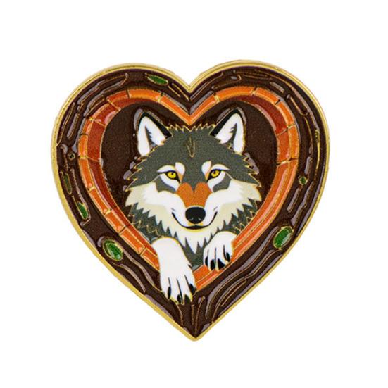 Brooch Pin, Forest Animals Heart-Shaped Brooch, Thickened Zinc Alloy Badge, Enamel Paint Tree Hole Secure Pin for Coat Hat Backpack Gift