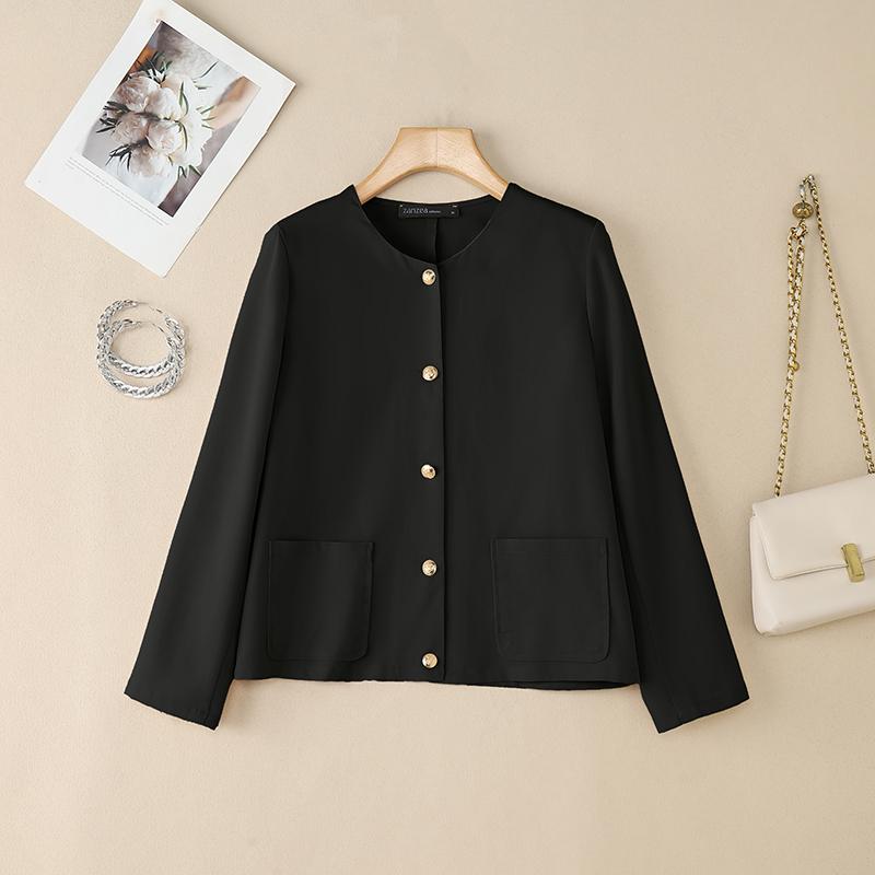 ZANZEA Women Casual Round Neck Loose Long Sleeve Plain Blouse