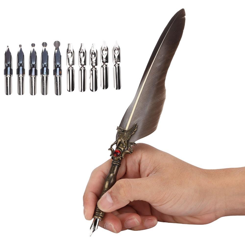 Stainless Steel Dip Pen Carved Pattern Engraved Dip Pen Feather Quill Calligraphy Practice