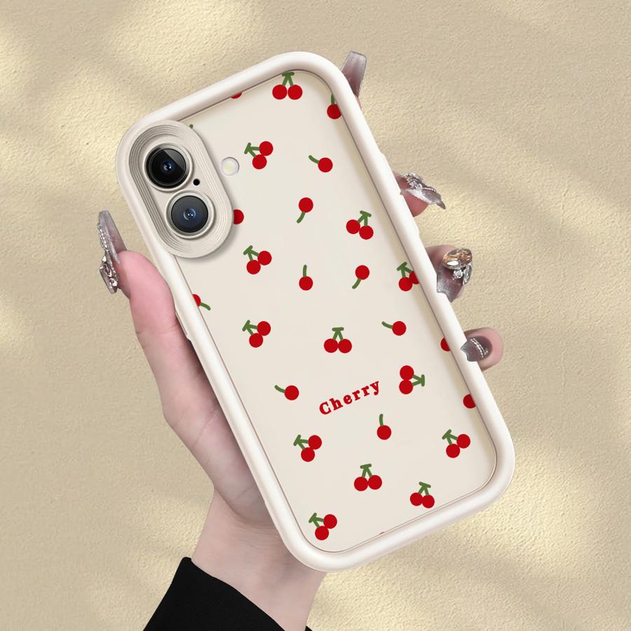 Case for iPhone 17 Pro Max Air 13 16 15 Plus 17e 11 14 12 Pro Phone Cover Cute Cartoon Cherry Lichee Pattern