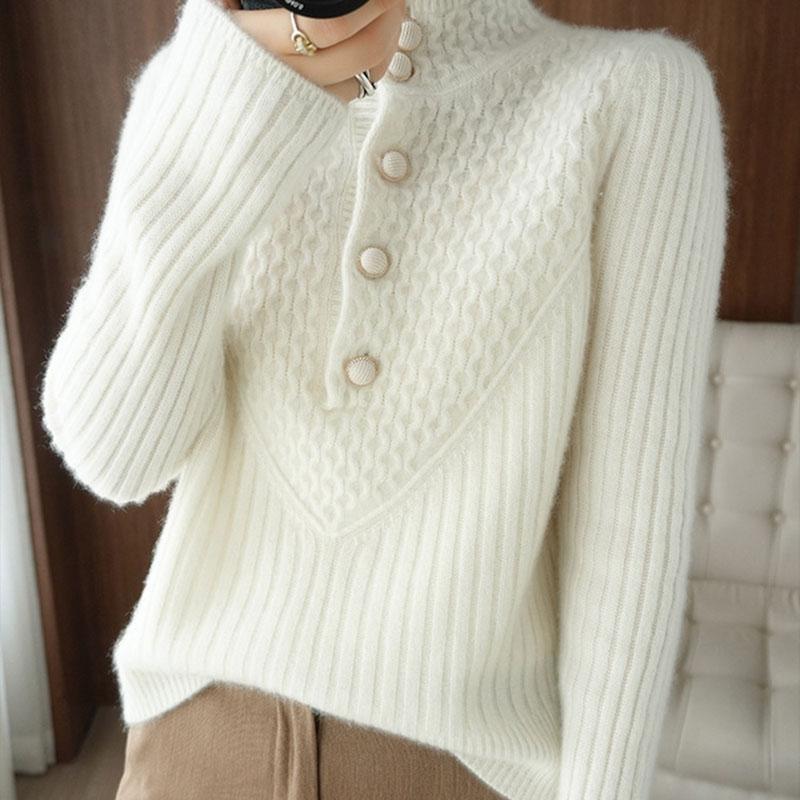 Women's Autumn and Winter Sweater, Thickened , Warm Knitted Stretchy Long-Sleeve Oversized Top