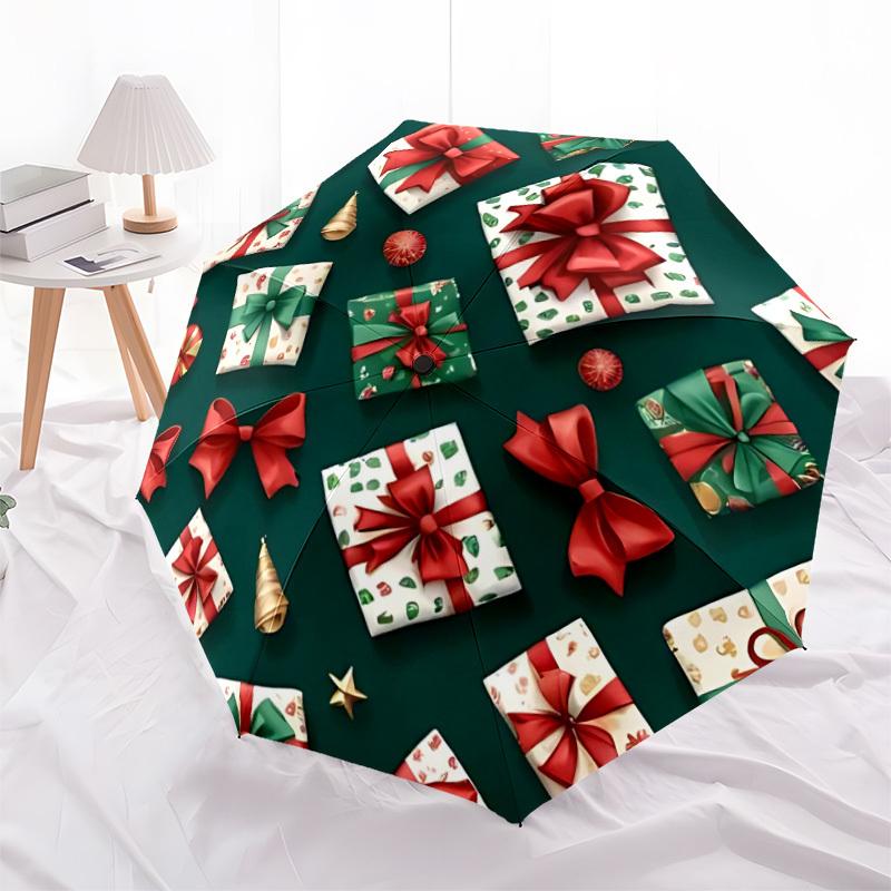 1pc Christmas Pattern Automatic Folding Umbrella - Portable Foldable Design with 8 Ribs, Durable Plastic & Iron Frame y250725069