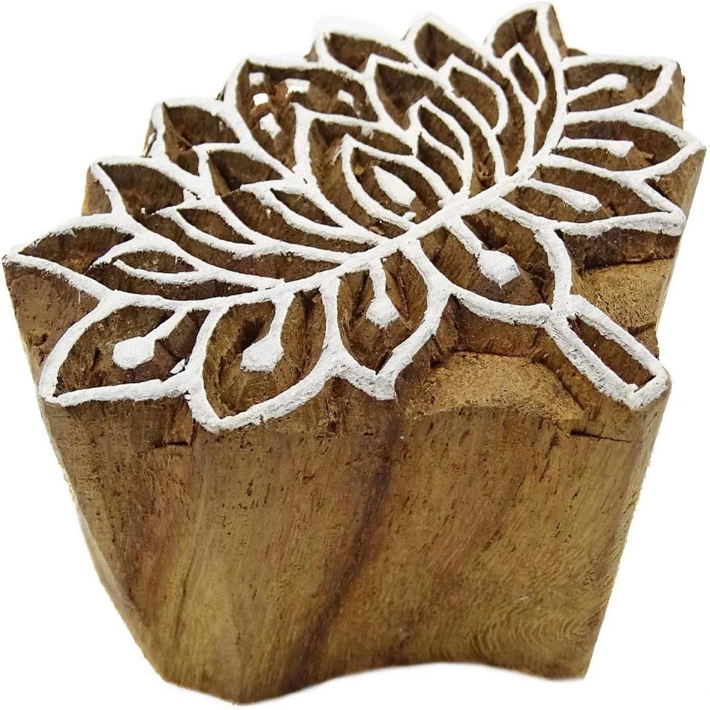 Handmade Wooden Printing Block Decorative Floral Design Textile Fabric Stamp