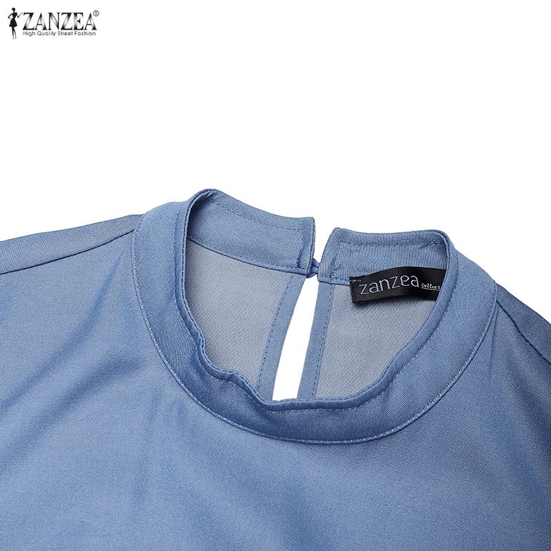 ZANZEA Damen Lässig Rundhals Elegant Locker Langarm Kleid