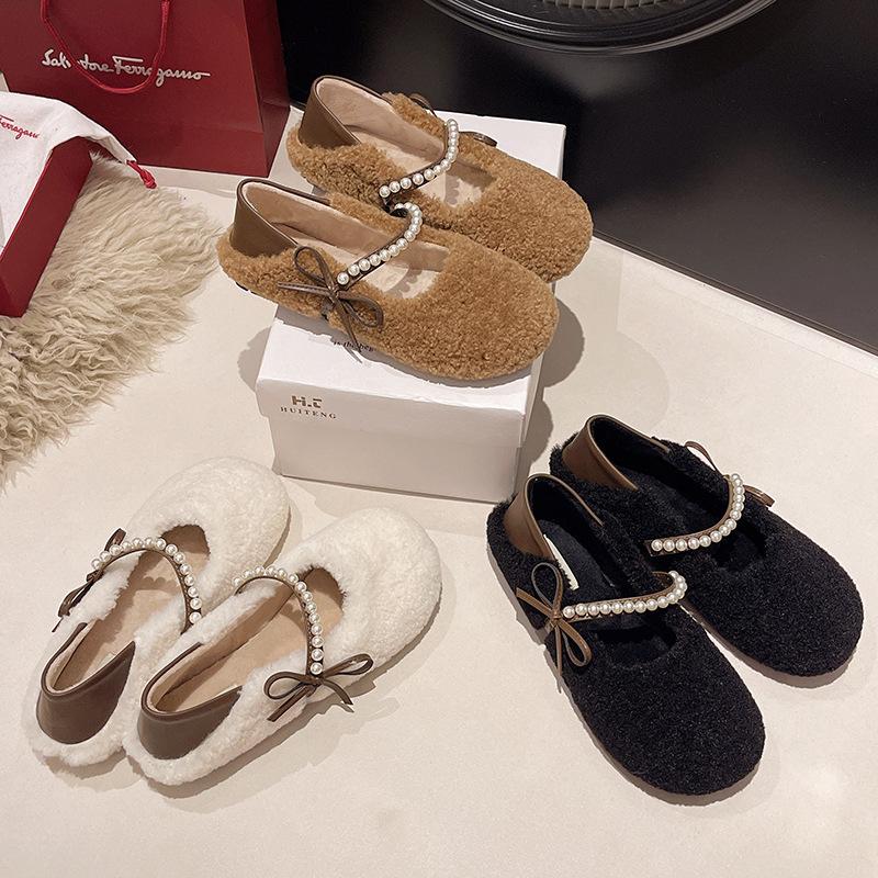One foot of fluffy shoes, children wear plush flat soles in autumn and winter, 2025 new plush Doudou single shoes, advanced sense