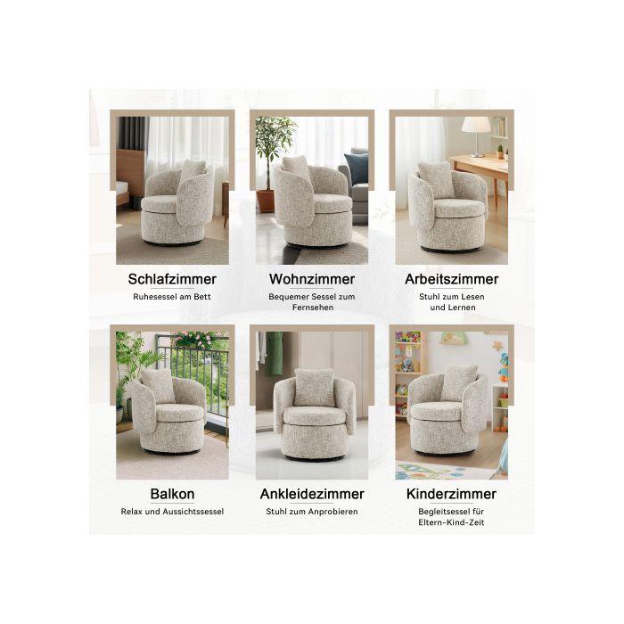 Fauteuil Pivotant Exclusif En Peluche – Un Élégant Fauteuil Club Au Design Circulaire Et Aux Coussins Décoratifs – Blanc Ivoire