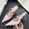 Eilyken 2025 Fashion CRYSTAL Pointed Toe Women Slippers Sexy Thin Heels Slide Mules Shoes Party Prom Zapatos De Mujer