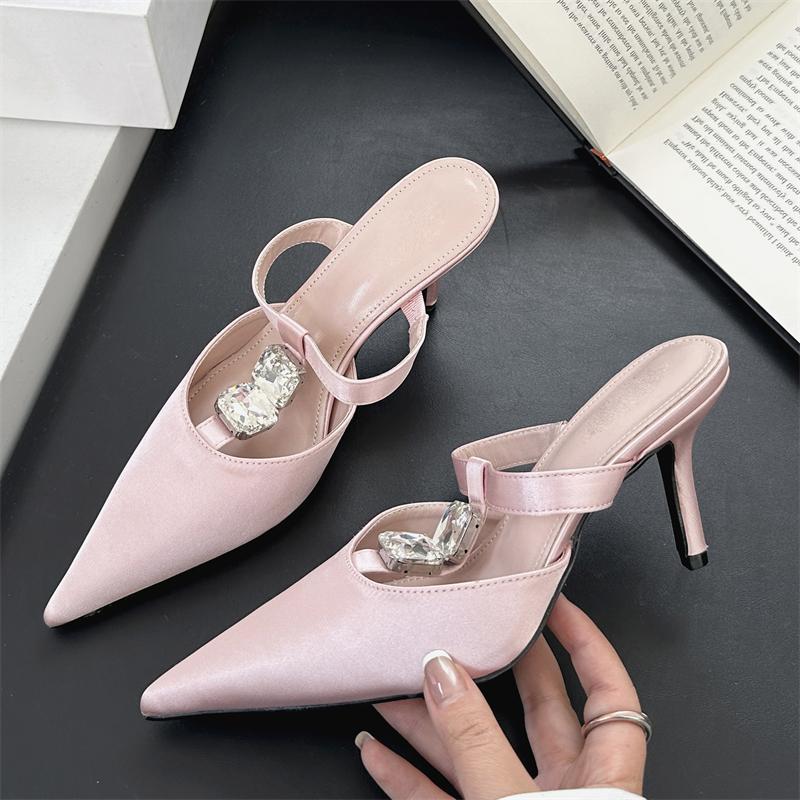 Fashion Eilyken 2025 Fashion CRYSTAL Pointed Toe Women Slippers Sexy Thin Heels Slide Mules Shoes Party Prom Zapatos De Mujer