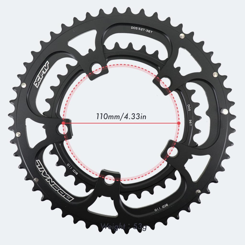 DJC Road Bike Chainring, 110BCD Double Chainring, 5-Arm Round, 2x, 50T, 34T, 53T, 39T, 52T, 36T, for Red Rival S350/S900 (52-36T)
