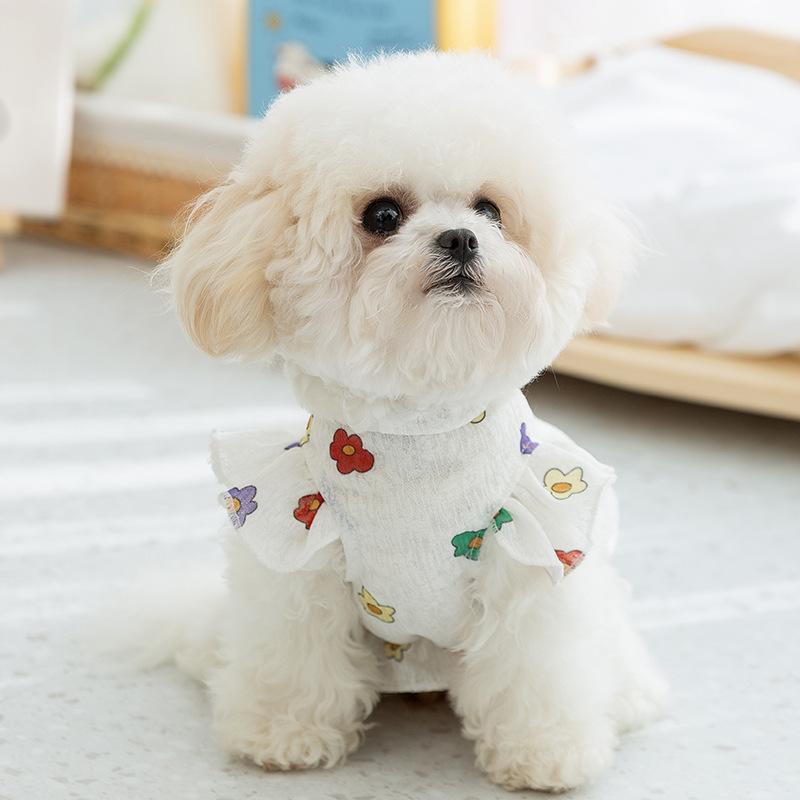 Spring and Summer Dog Thin Breathable Cute Flower Dress Cat Skirt Princess Style Pet Teddy Dog Clothes