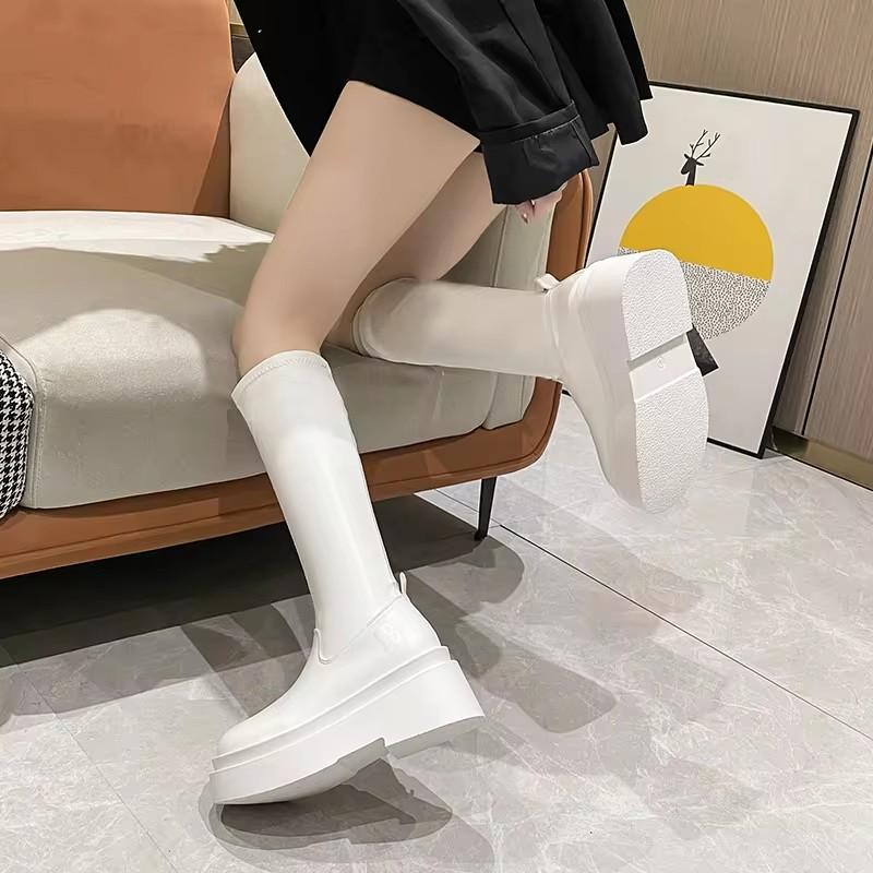 Fashion High Quality Stretchy Slip-on Platform Boots Spring Autumn Commuter Fashion Black Long Women Boots for Women Zapatos De Mujer