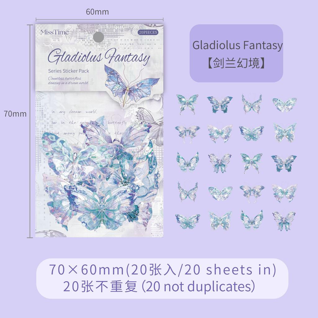 1pack/20pcs Vintage Ice Crystal Butterfly Sticker Pack for Hand account and Scrapbook Decoration