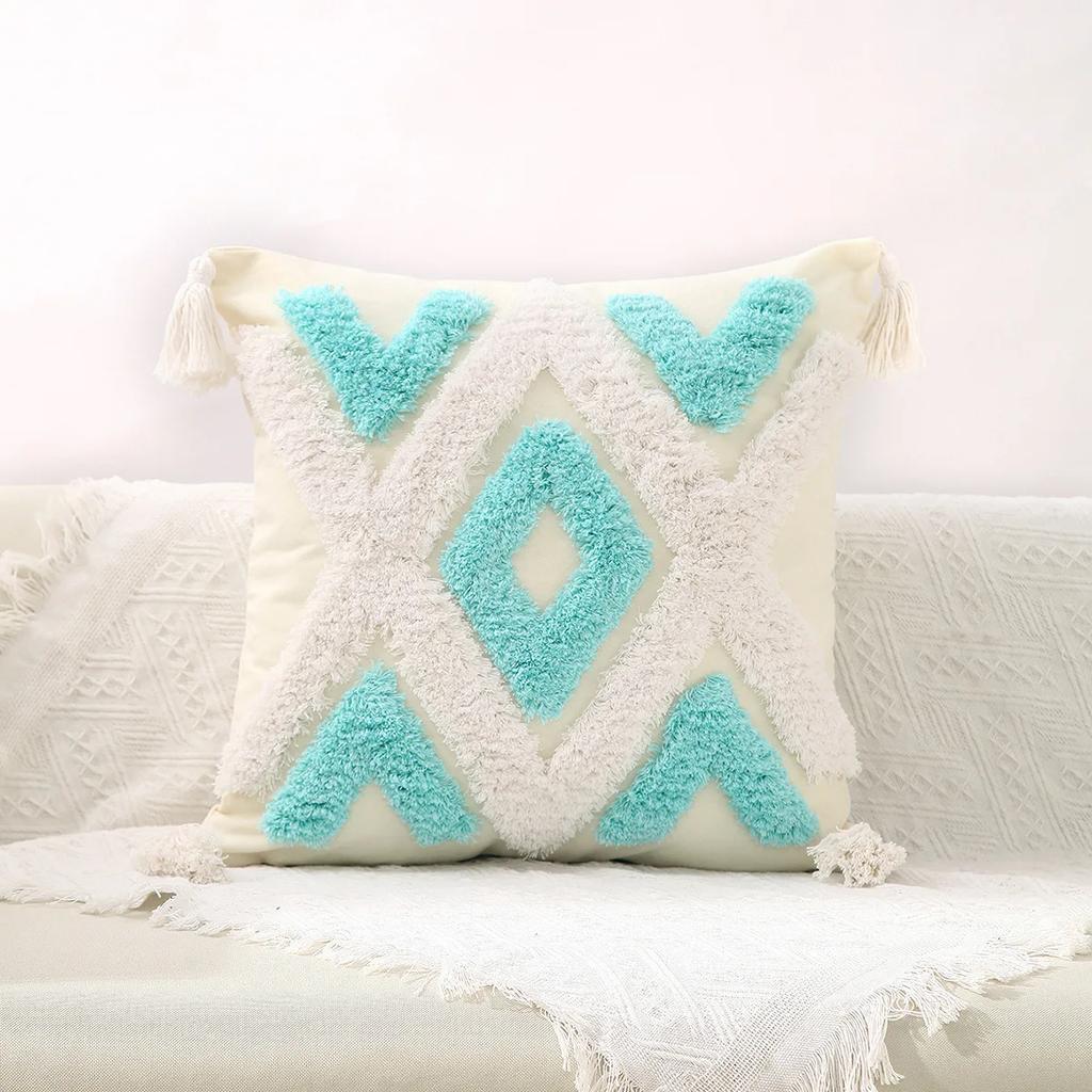 Tassels Cushion Cover Beige Boho Pillowcase with Tassels Tufted Home Decor Handmade Woven Pillowcase Sofa Living Room Decoration