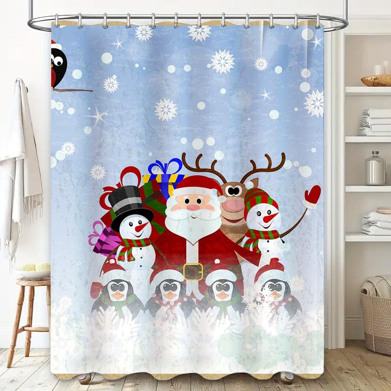 GAETU Christmas Shower Curtain Santa Claus Reindeer Holiday Festive Bathroom Decor Waterproof Holiday Shower Curtain Set Winte