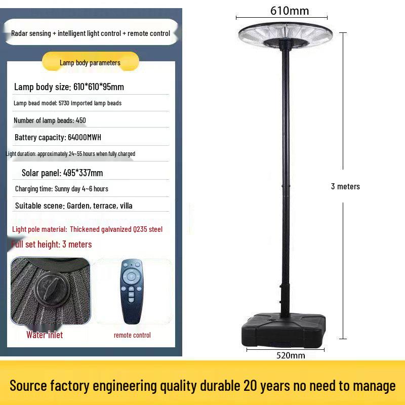 Solar Waterproof Outdoor Courtyard Light for Garden, Villa, Terrace, and Street Lighting.