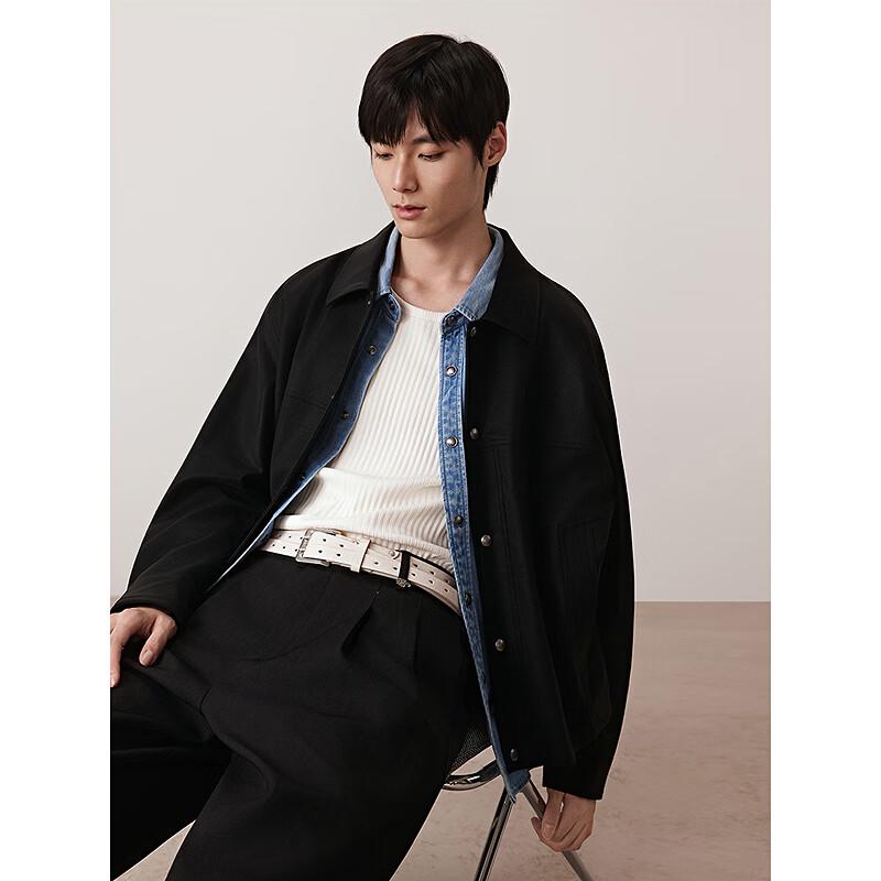 GXG Men's Custom-Woven Matte PU Leather Snap-Button Casual Jacket