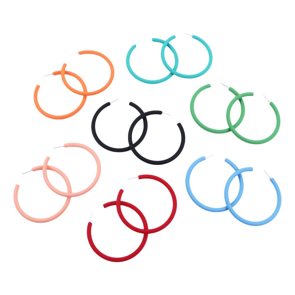 Personality Simple Candy Color Geometric Women Jewelry Round Earrings Hoop Earrings C-shaped