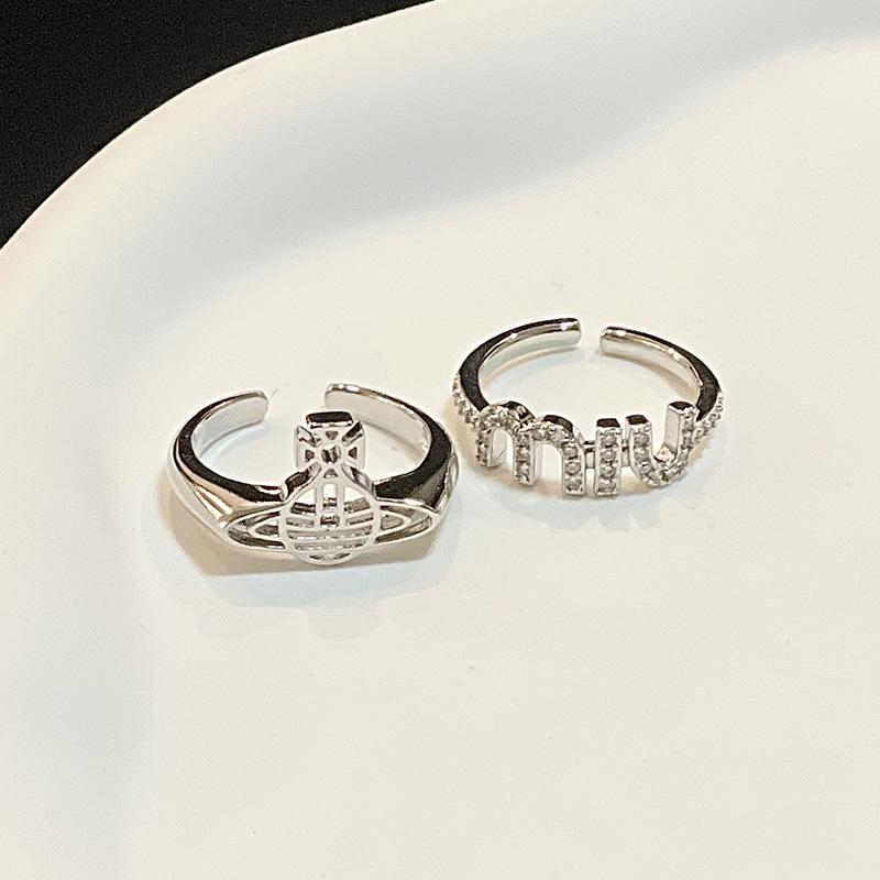 Niche Design Flash Diamond Saturn Letter Ring Light Luxury High Sense Index Finger Open Ring Personality Fashion